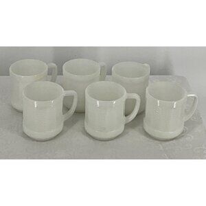 Federal White‎ Milk Glass Mugs Set Of 6 Vintage Coffee Tea Cups Durable